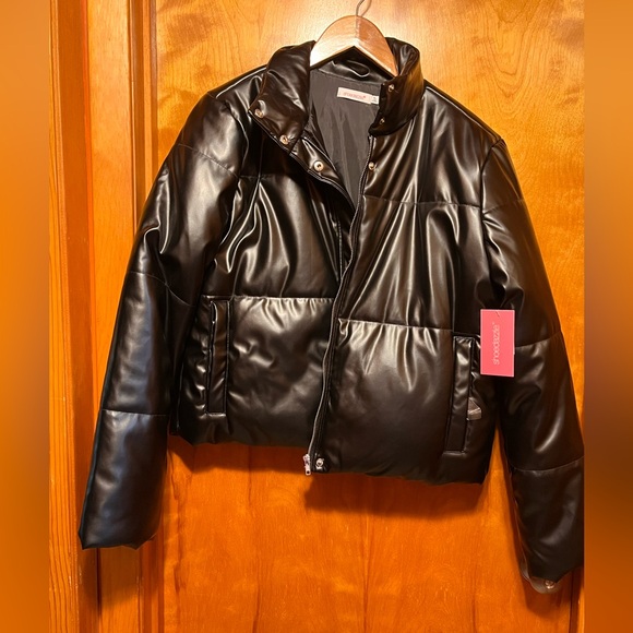 Shoe Dazzle Shiny Black Puffer Jacket - Picture 1 of 7